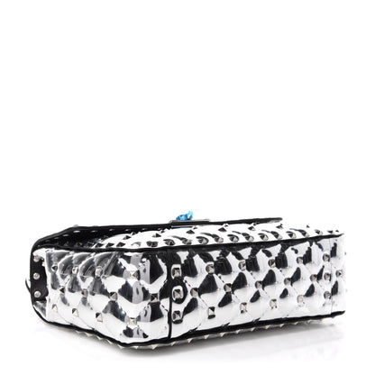 Valentino Garavani Metallic Patent Quilted Medium Rockstud Spike Shoulder Bag Silver 4 of 9