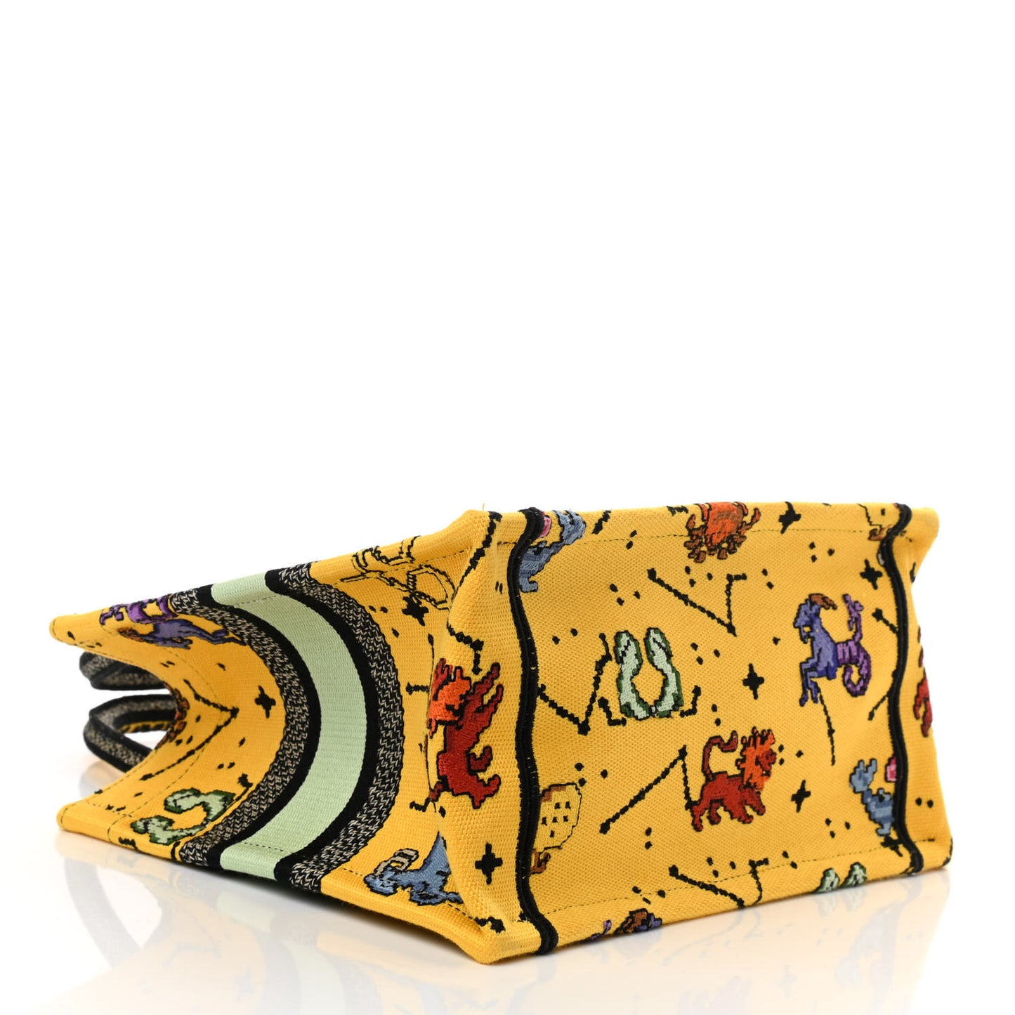 Canvas Embroidered Small Pixel Zodiac Book Tote Yellow Multicolor