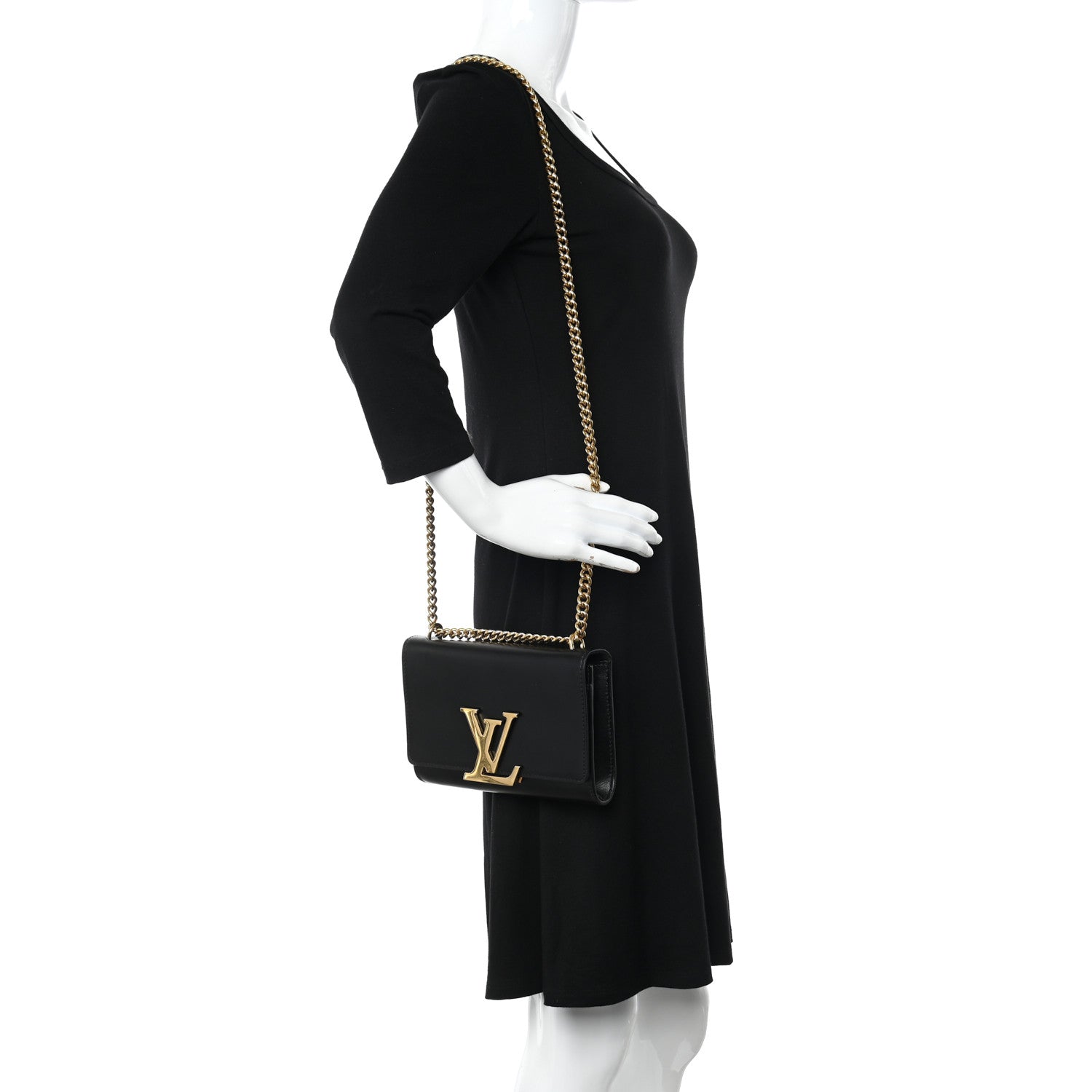 Louis Vuitton Calfskin Chain Louise MM Black 2 of 9