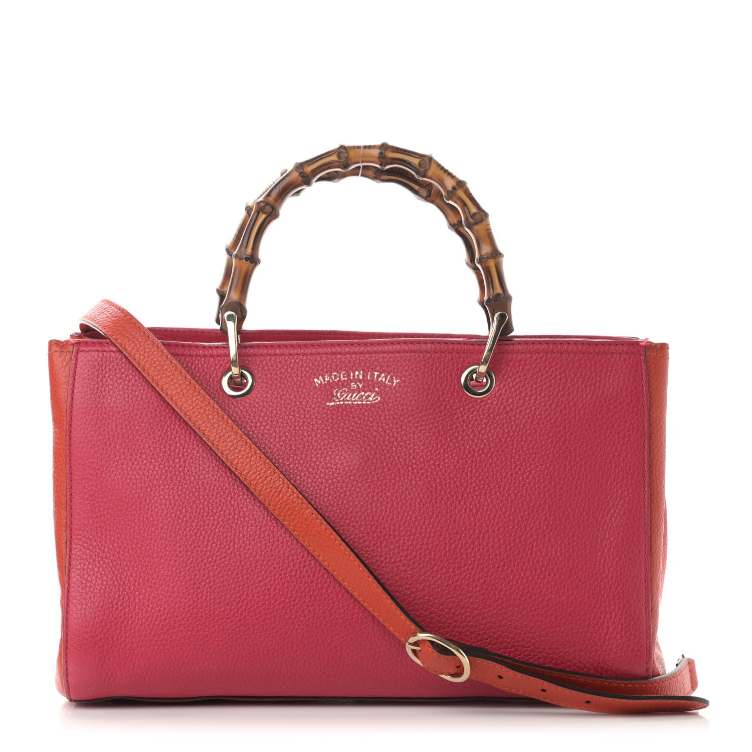 Gucci Pebbled Calfskin Bi-Color Medium Bamboo Shopper Tote Fuchsia Orange 2 of 37