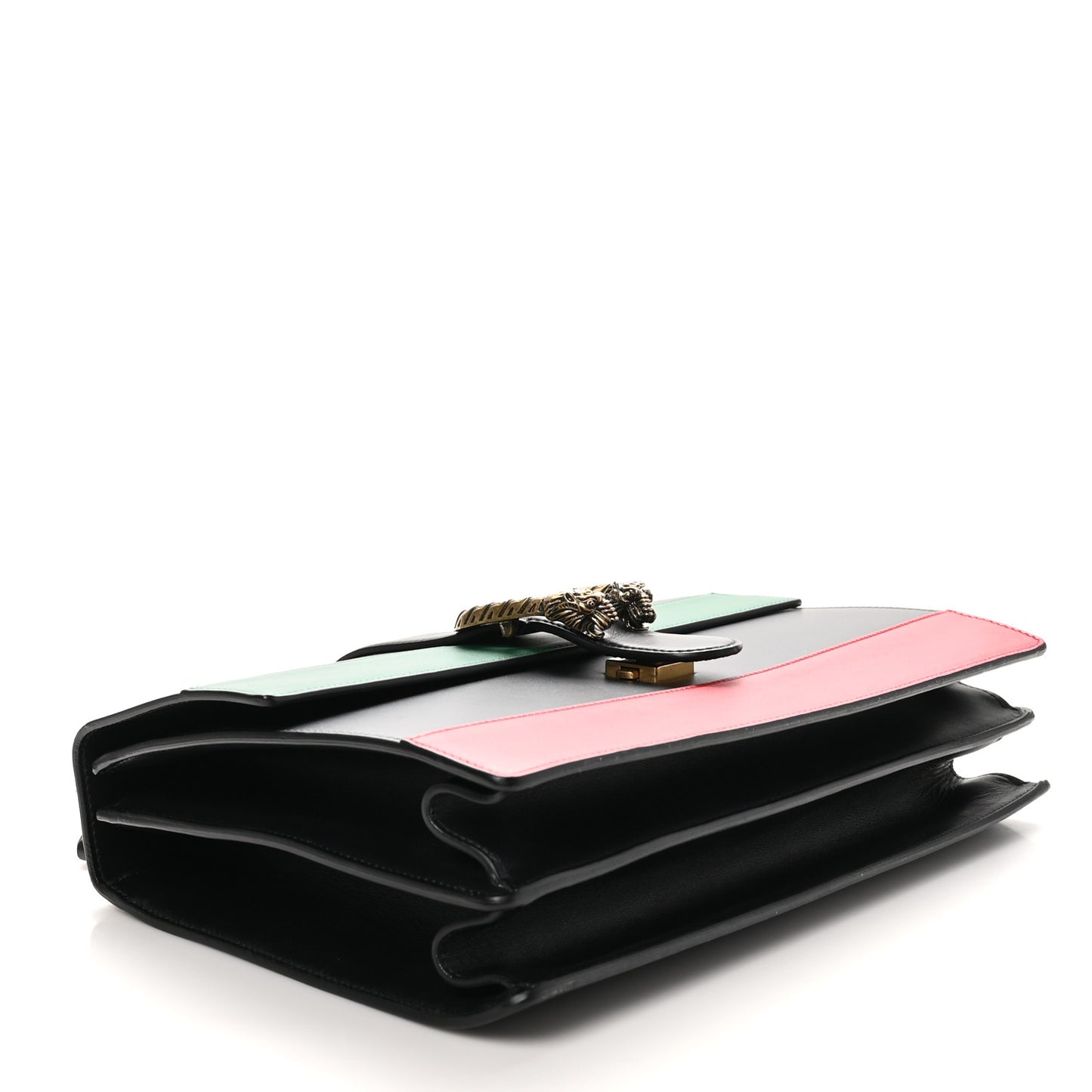 Calfskin Bamboo Web Large Dionysus Top Handle Bag Black Bright Evergreen Hibiscus Red