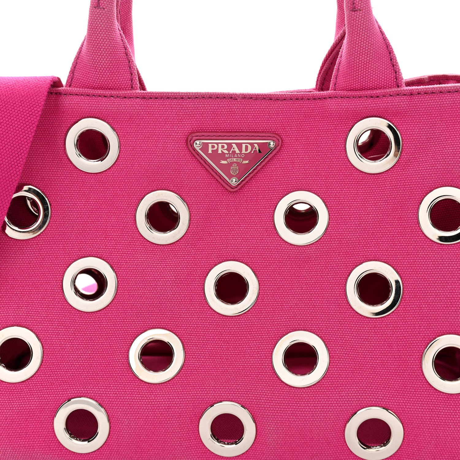 Prada Canvas Grommet Canapa Tote Pink 11 of 18