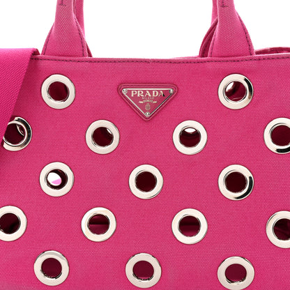 Prada Canvas Grommet Canapa Tote Pink 11 of 18