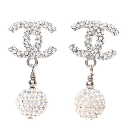 Chanel Crystal CC Drop Earrings Silver 1 of 5