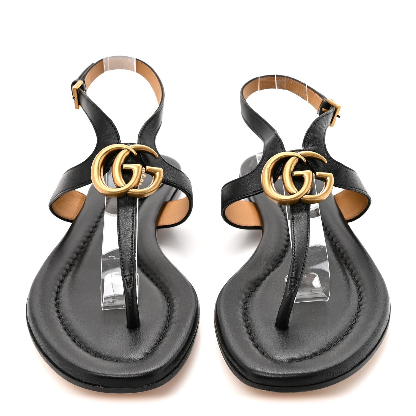 Calfskin Double G Thong Flat Sandals 37.5 Black