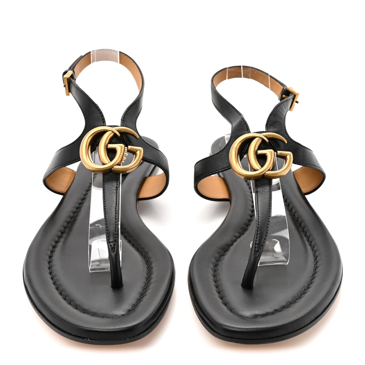 Gucci Calfskin Double G Thong Flat Sandals 37.5 Black 3 of 9