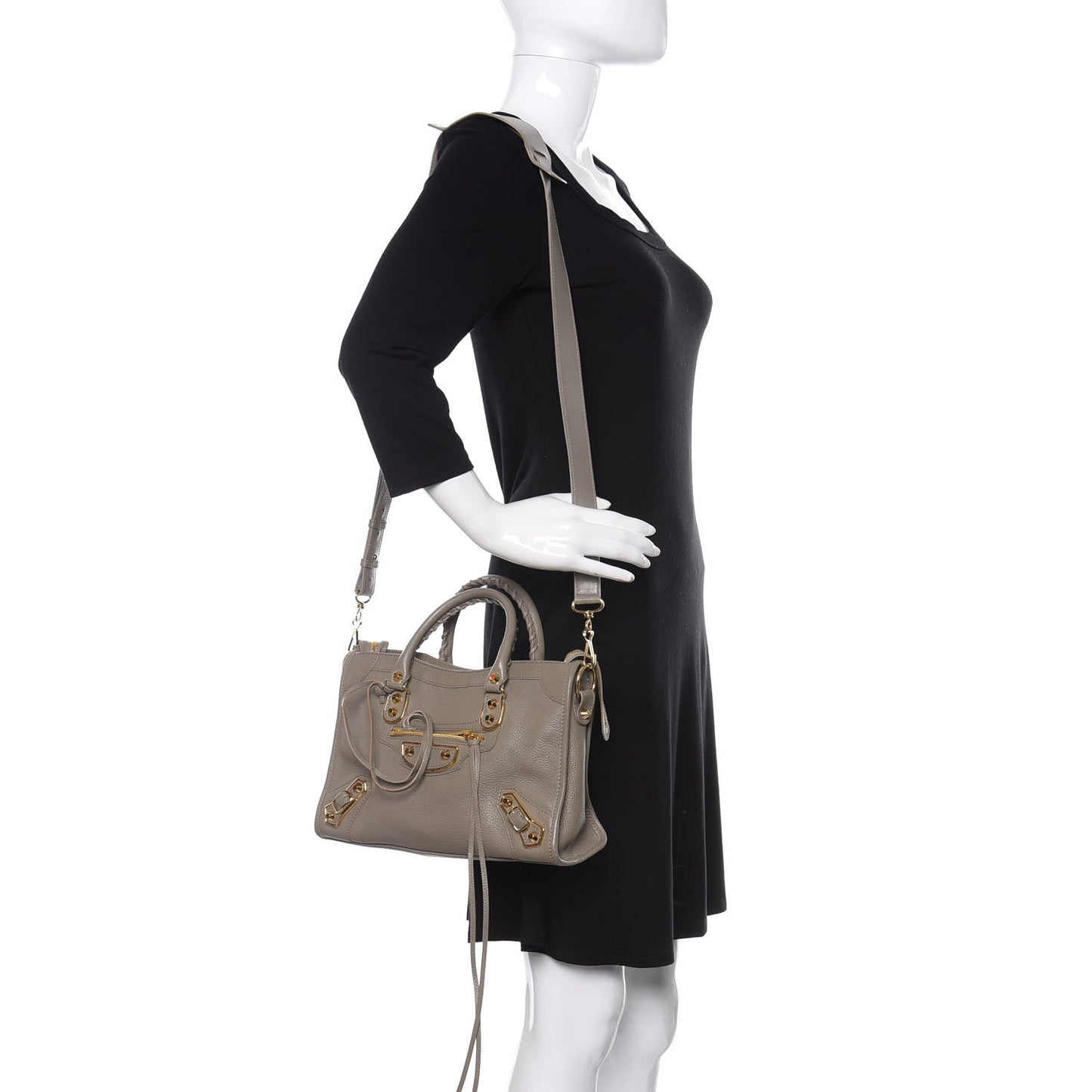 Chevre Gold Metallic Edge Hardware S City Gris Taupe