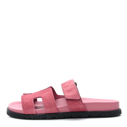 Hermes Suede Goatskin Womens Chypre Sandals 37.5 Rose Aphrodite 1 of 9