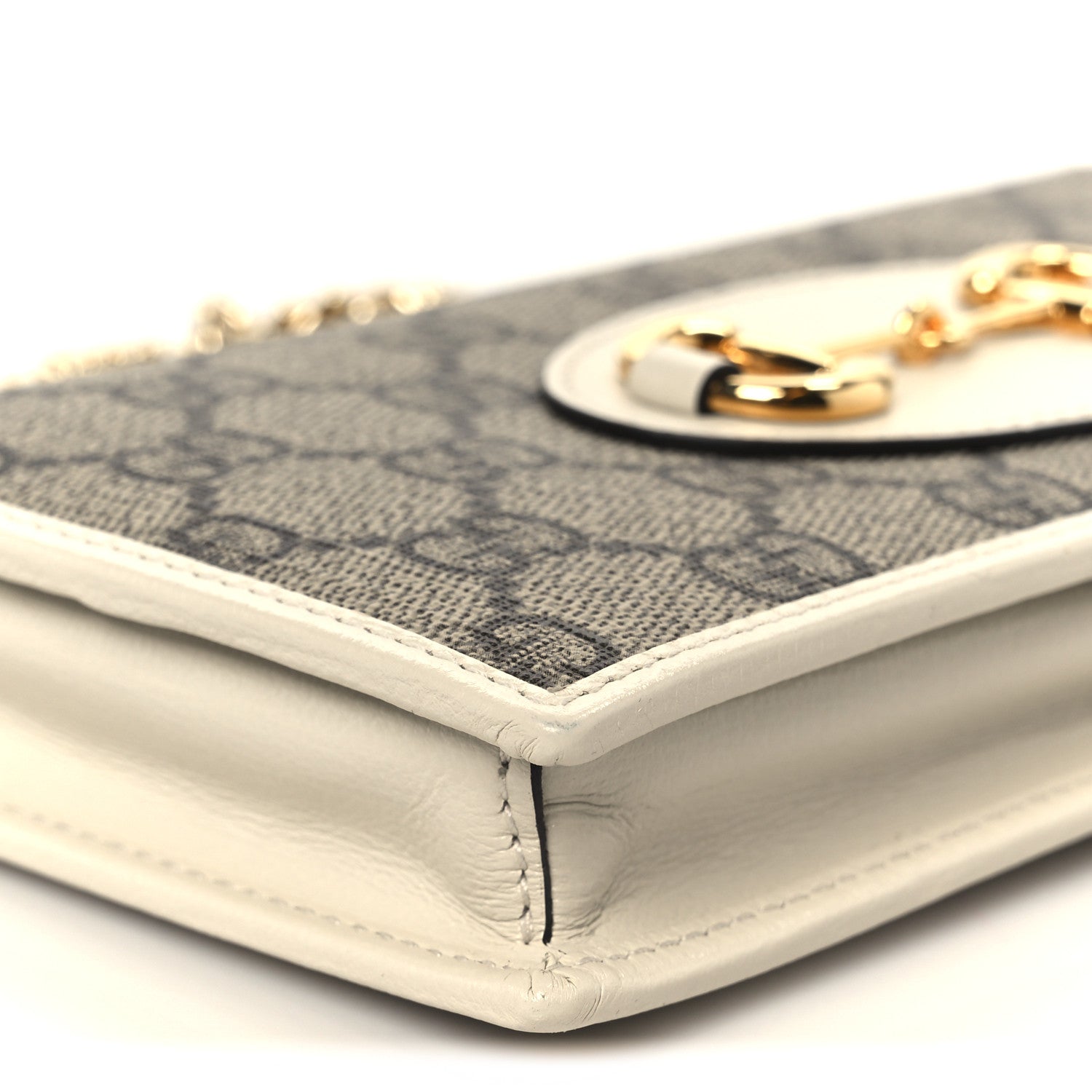 Gucci GG Supreme Monogram Azalea Calfskin Horsebit 1955 Wallet On Chain Beige Ebony Mystic White 9 of 10