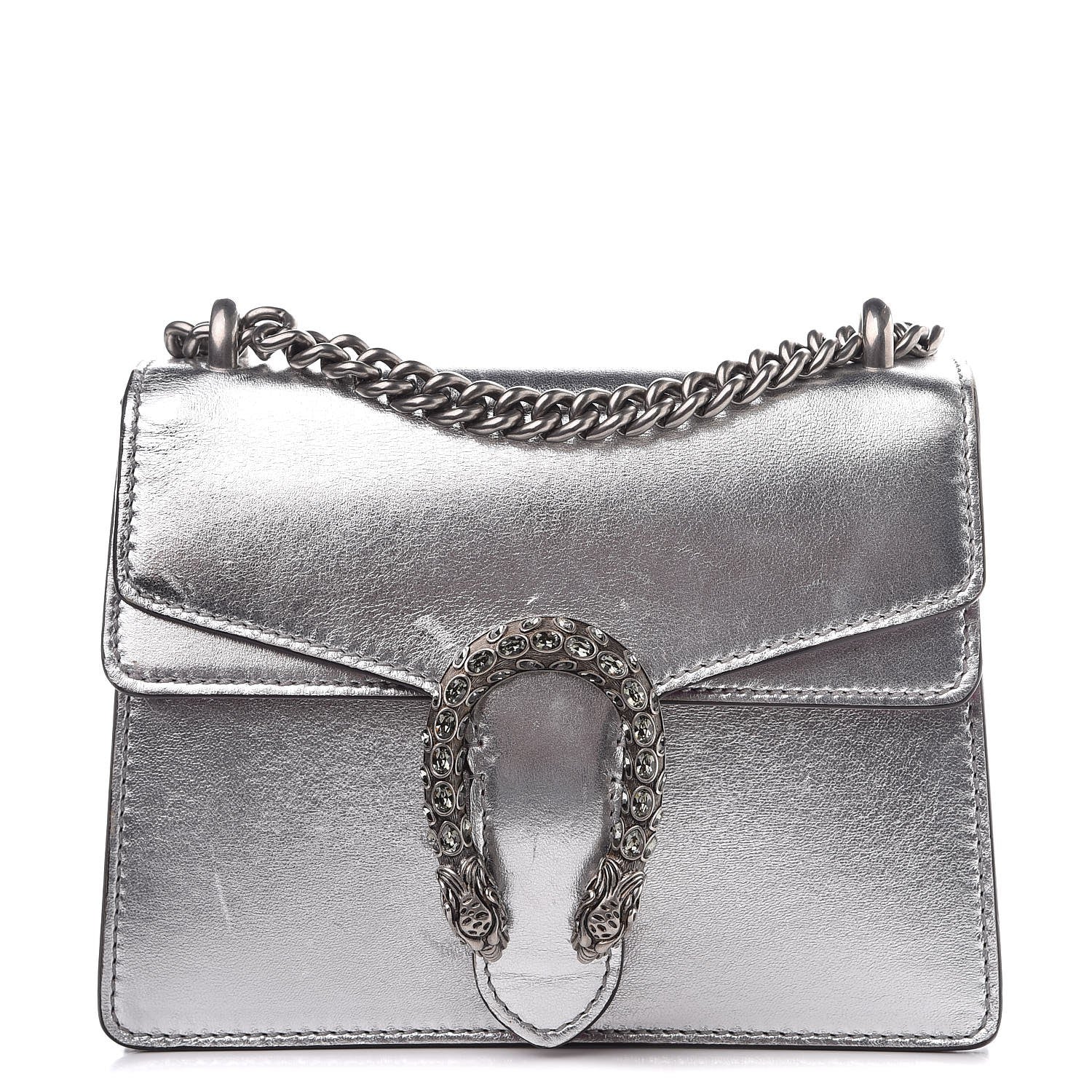 Gucci Metallic Calfskin Crystal Mini Dionysus Shoulder Bag Silver 1 of 11