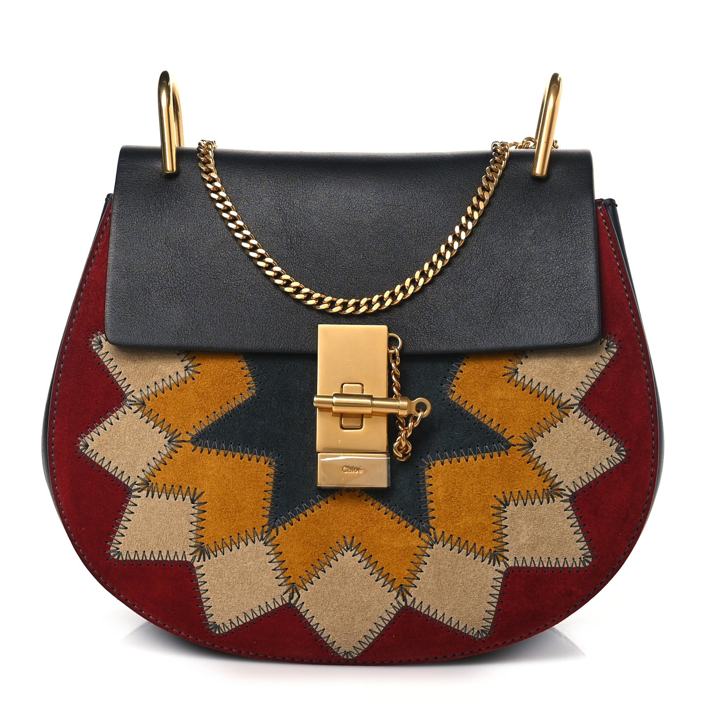 Suede Calfskin Wonder Woman Patchwork Drew Shoulder Bag Black
