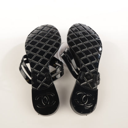 Chanel Jelly Camellia Thong Sandals 38 Black White 6 of 7