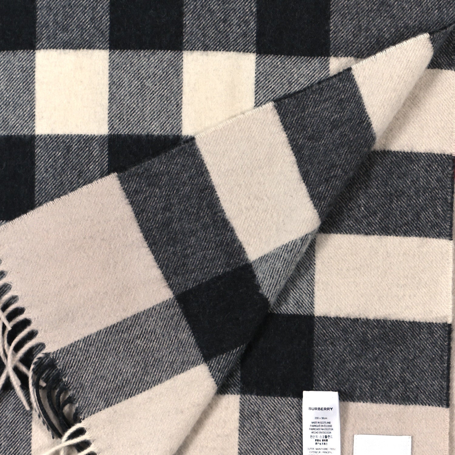 Burberry Cashmere Giant Check Fringe Scarf Stone 3 of 4