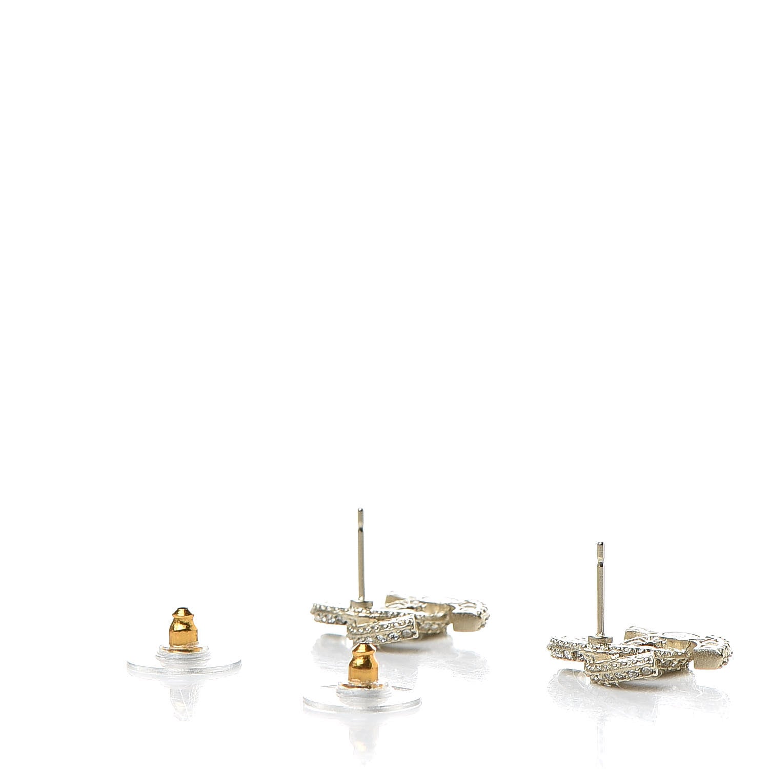 Chanel Crystal Timeless CC Earrings Light Gold 3 of 5