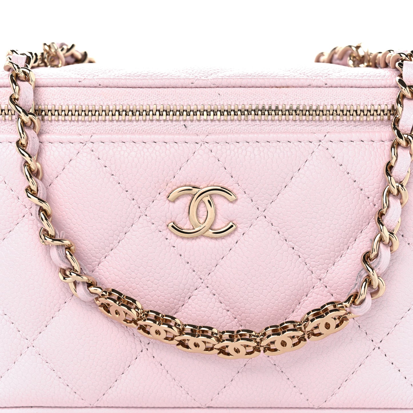 Caviar Quilted Small Tiny CC Vanity Case With Chain Light Pink