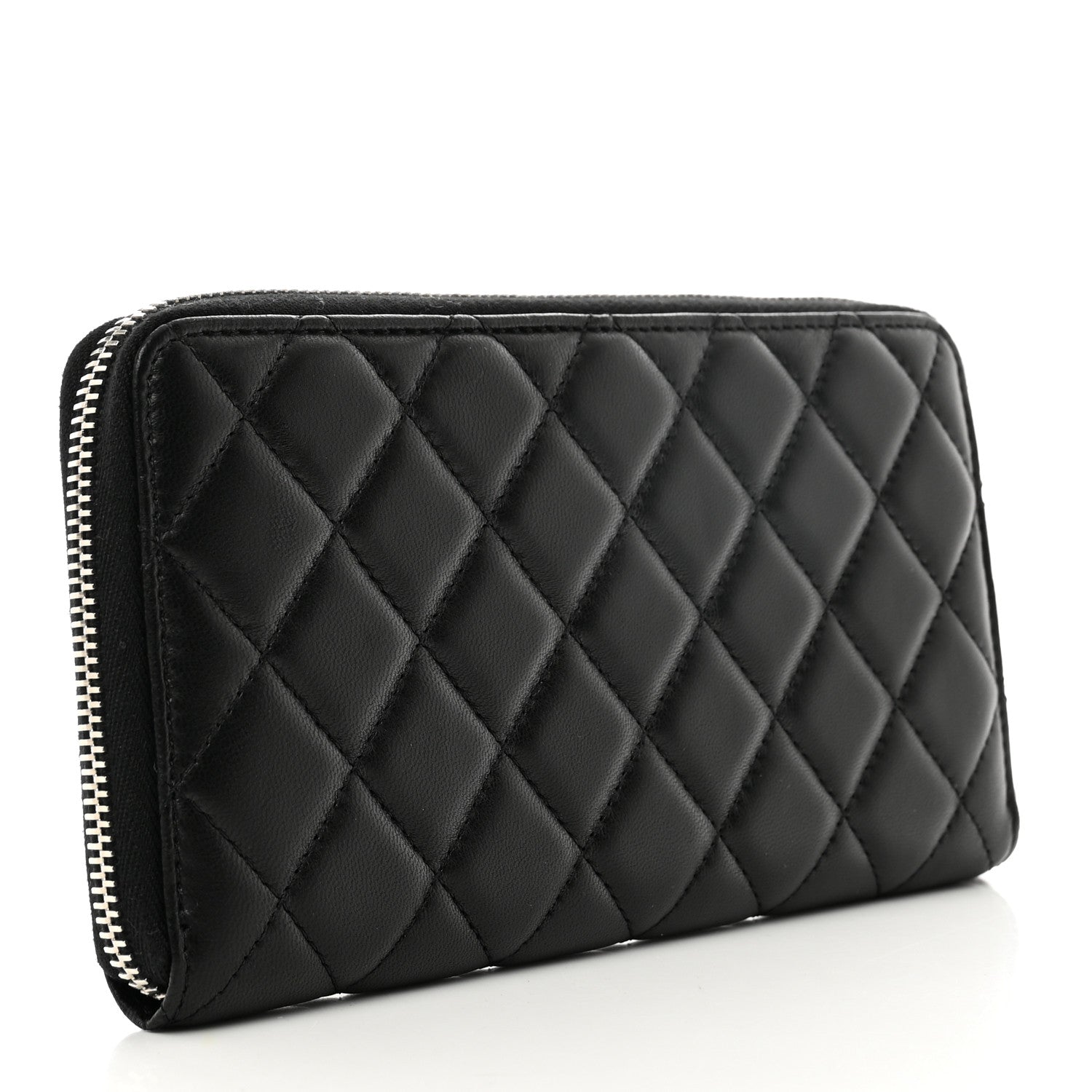 Chanel Lambskin Quilted Large Gusset Zip Around Wallet Black 3 of 9