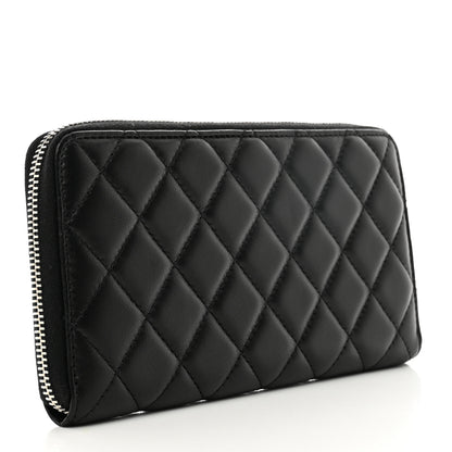 Chanel Lambskin Quilted Large Gusset Zip Around Wallet Black 3 of 9