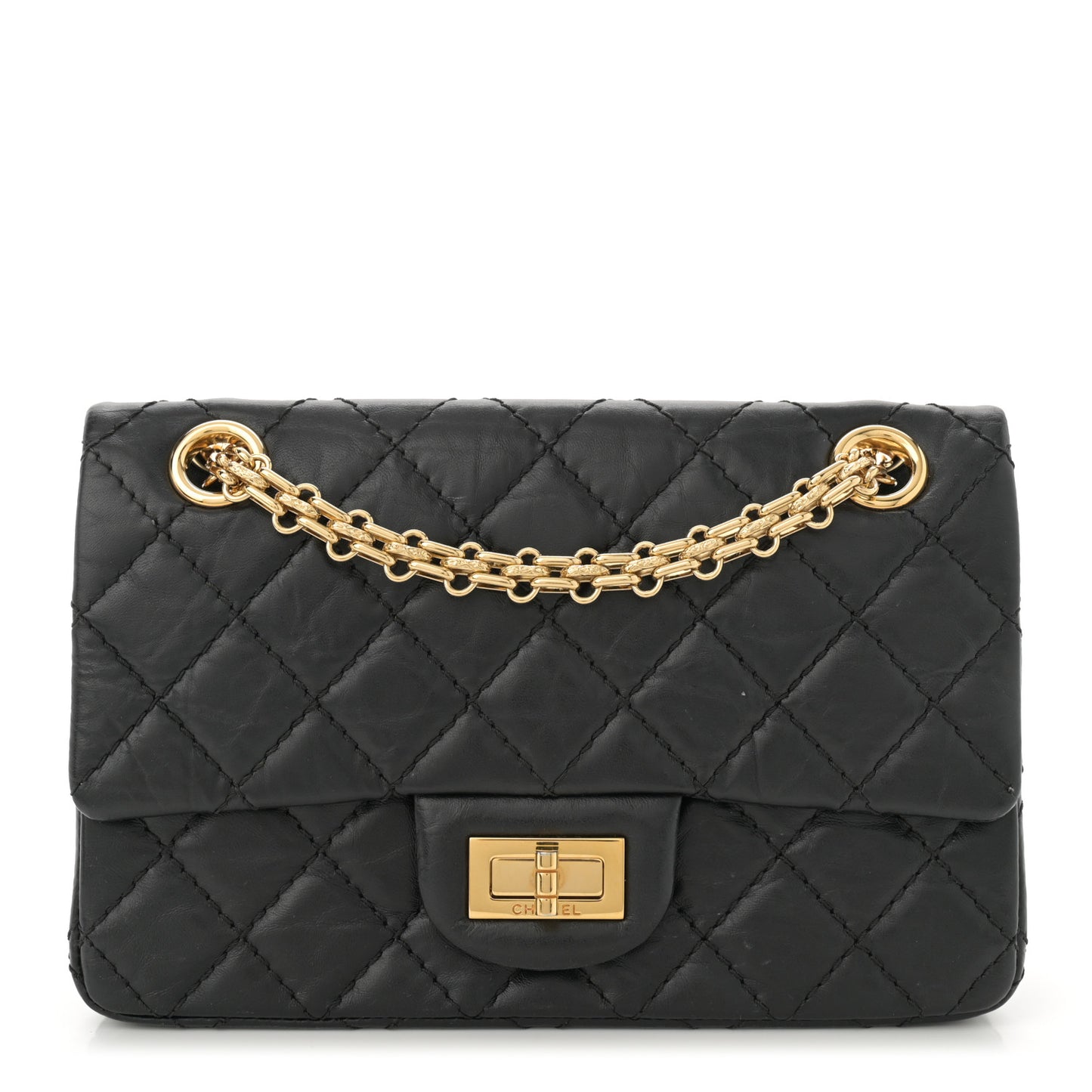 Aged Calfskin Quilted 2.55 Reissue Mini Flap Black