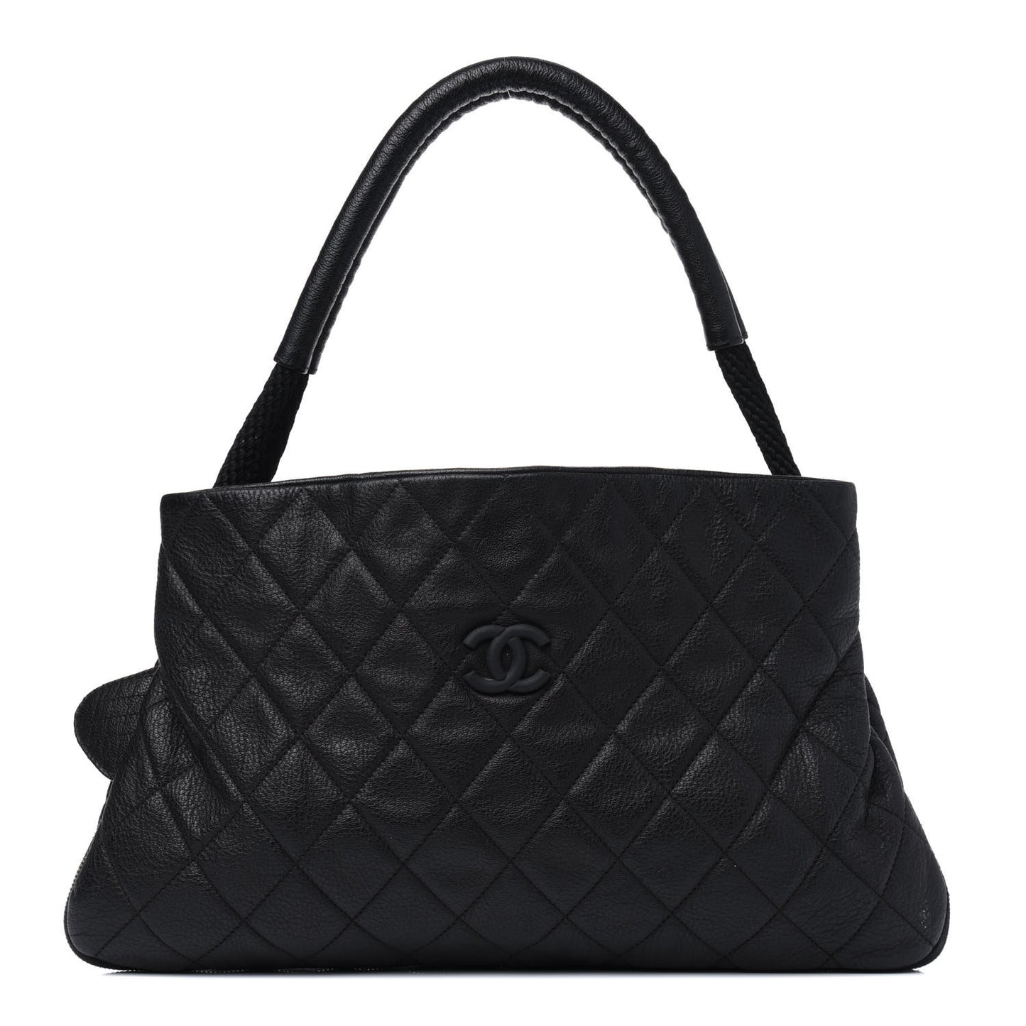 Calfskin Quilted Expandable Zip Shoulder Bag Black