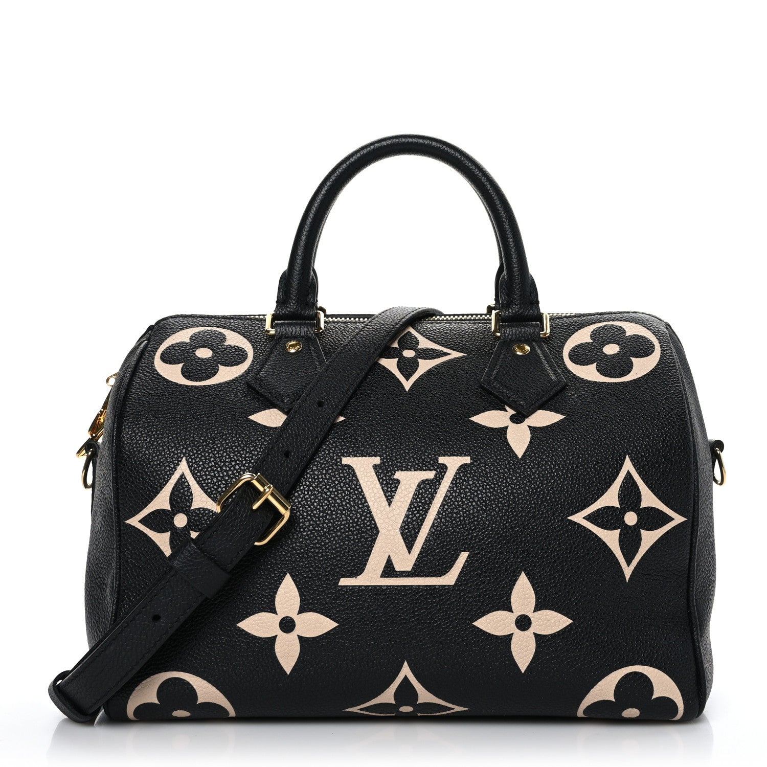 Louis Vuitton Empreinte Monogram Giant Speedy Bandouliere 25 Black Beige 1 of 10