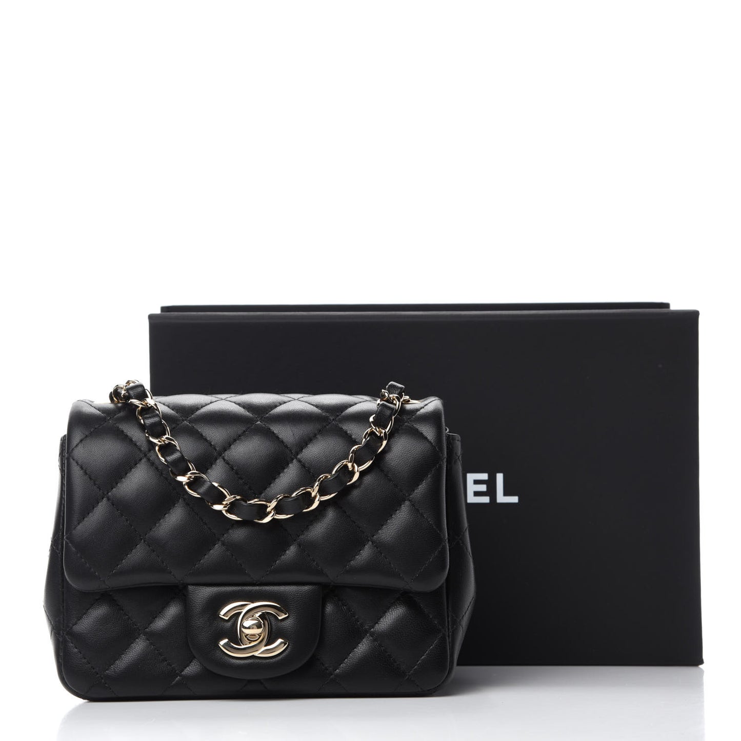 Lambskin Quilted Mini Square Flap Black