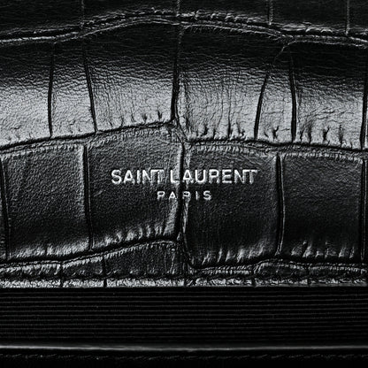 Saint Laurent Calfskin Crocodile Embossed Medium Classic Monogram Kate Tassel Satchel Black 6 of 11