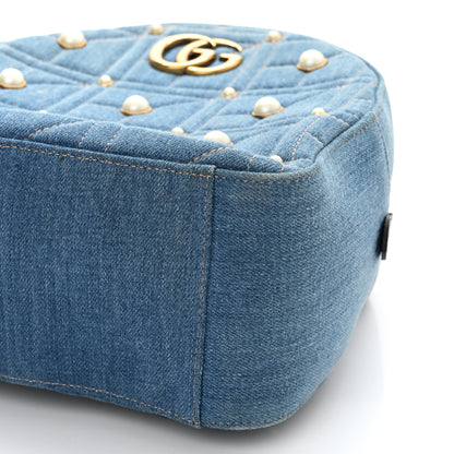 Gucci Kura Denim Matelasse Cubic Pearl Studded GG Marmont Dome Backpack Blue 10 of 10