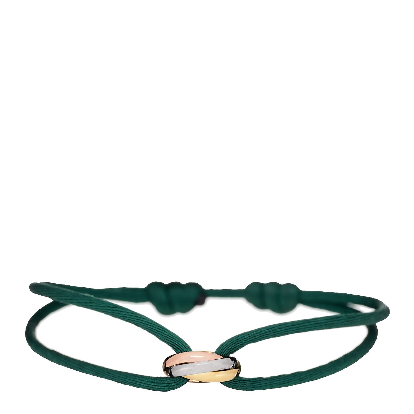18K Pink Yellow White Gold Trinity Adjustable Cord Bracelet Green