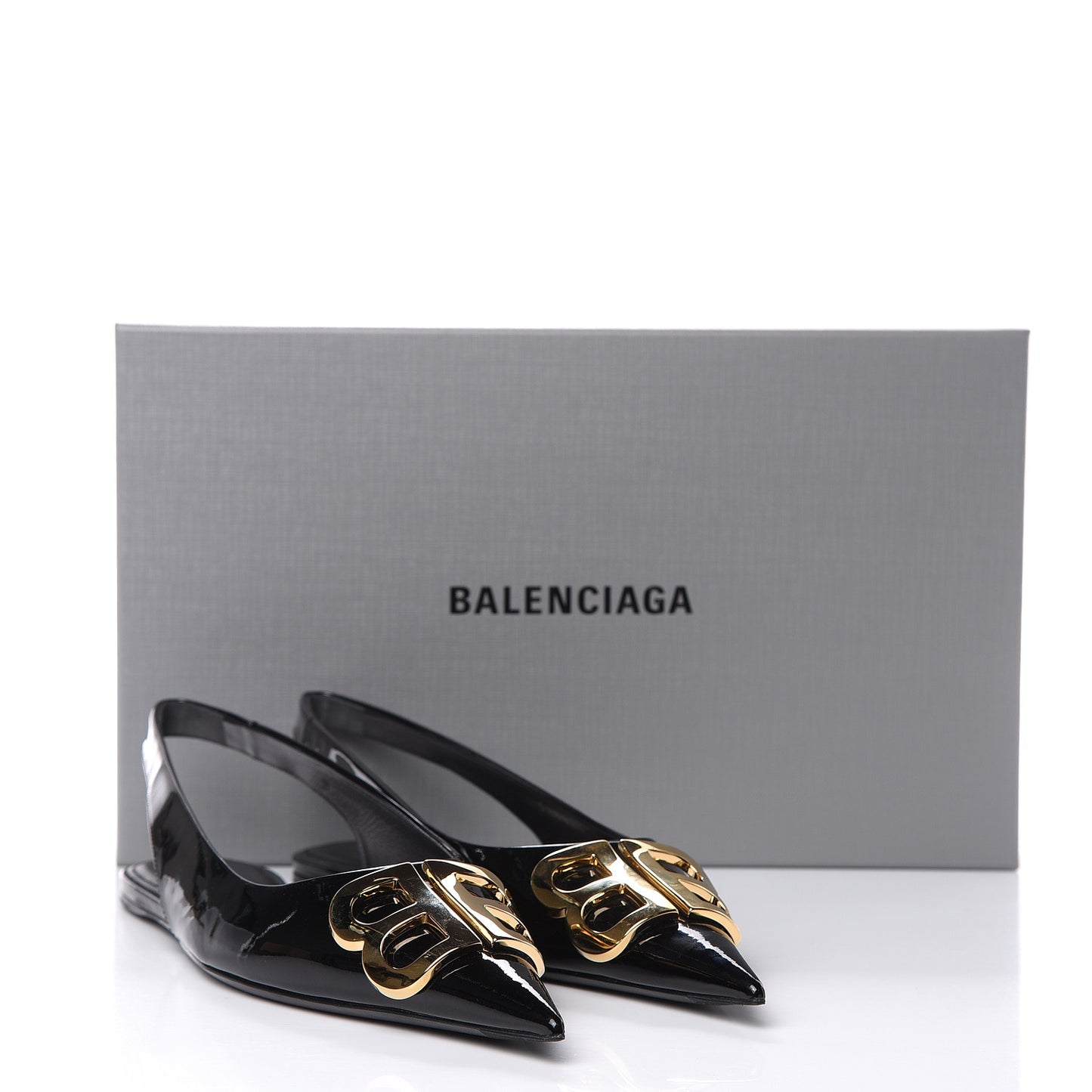 Patent BB Knife Pointy Toe Slingback Flats 37.5 Black