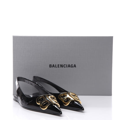 Balenciaga Patent BB Knife Pointy Toe Slingback Flats 37.5 Black 10 of 10