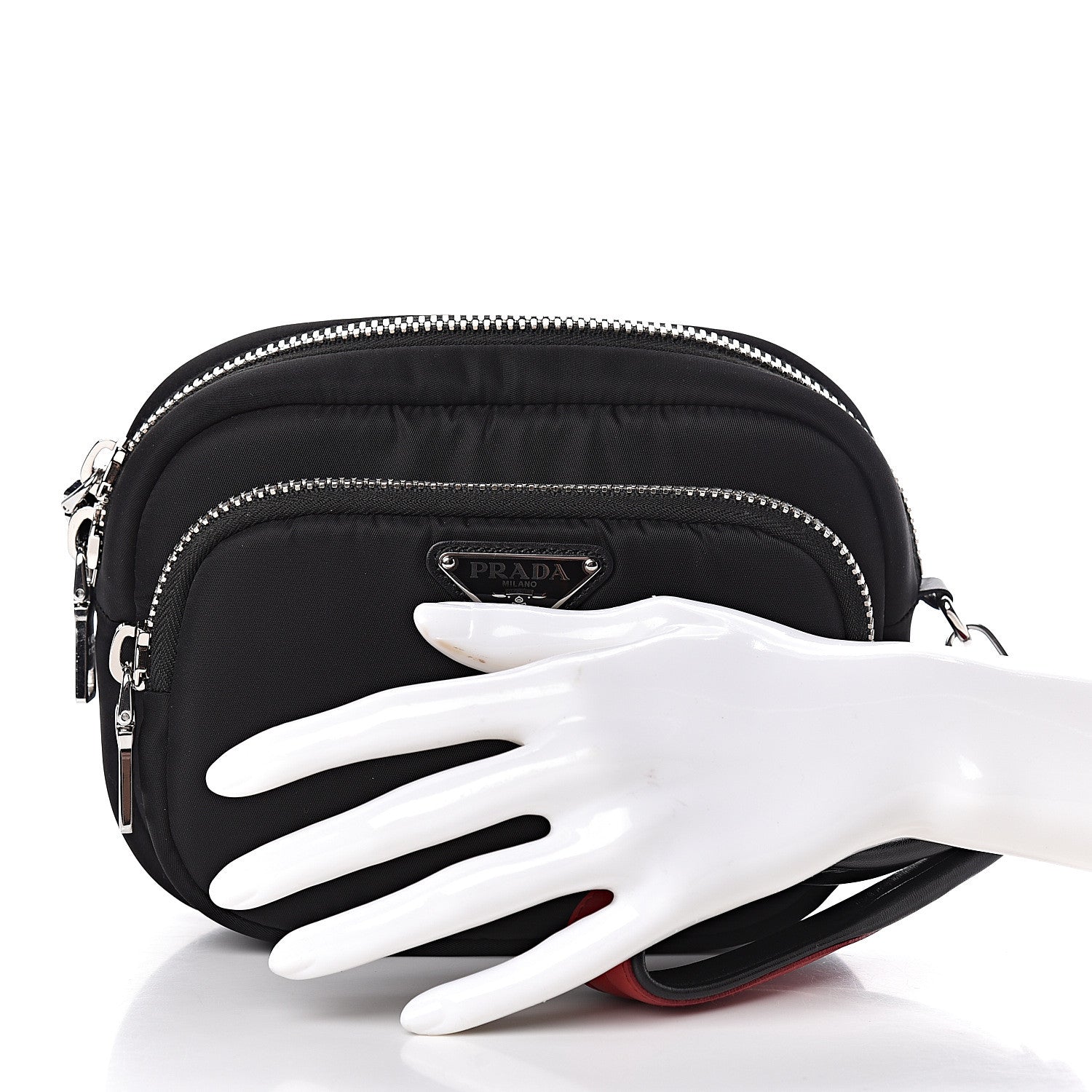 Prada Tessuto Nylon Pocket Wristlet Pouch Black Fuoco 2 of 12