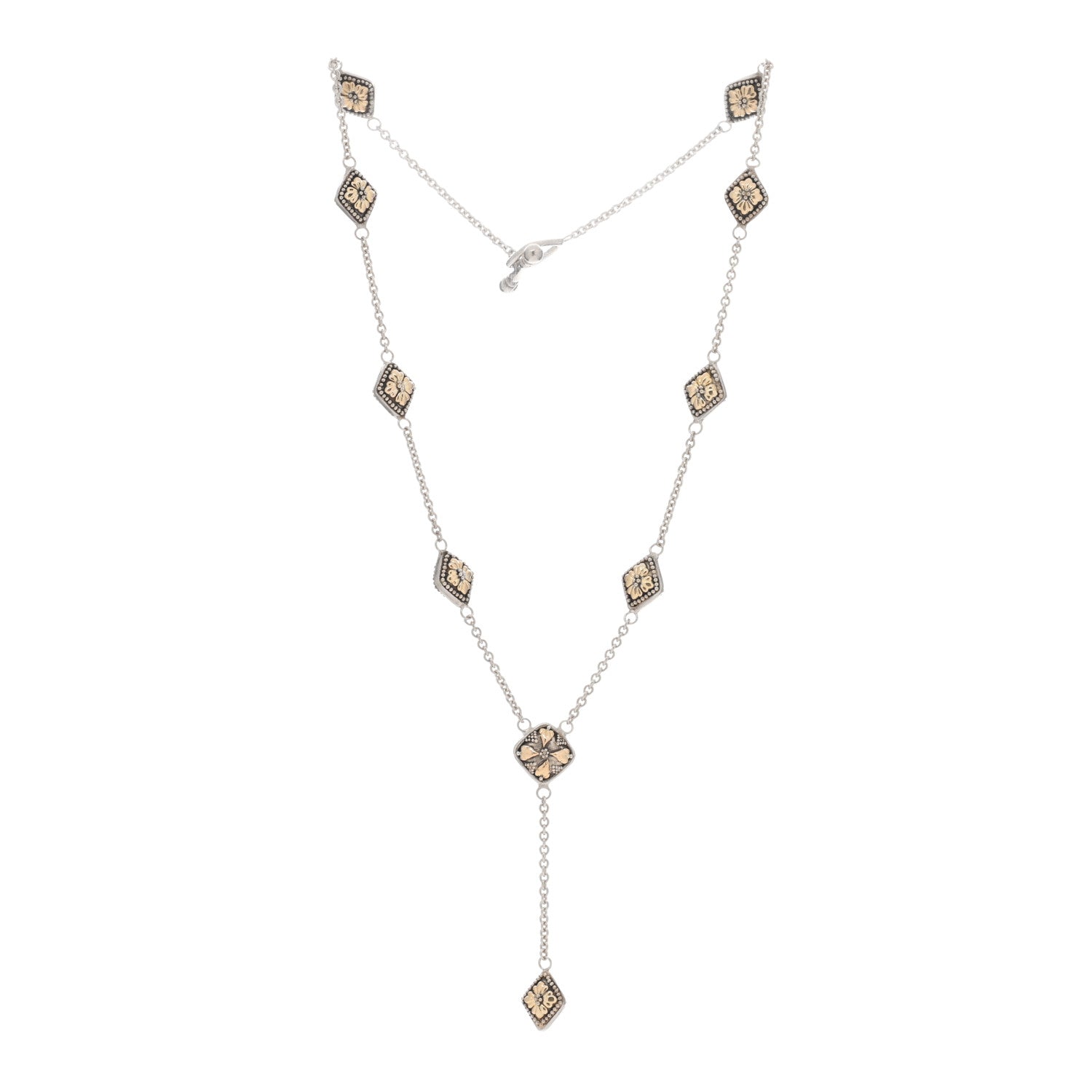 John Hardy Sterling Silver 18K Yellow Gold Flower Station Y Drop Necklace 2 of 4