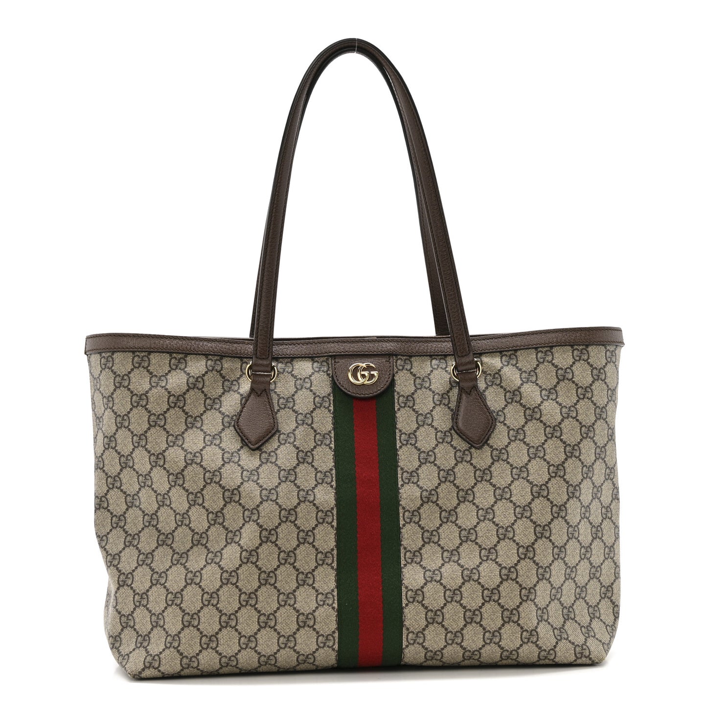 GG Supreme Monogram Textured Calfskin Web Medium Ophidia Shopping Tote Beige Ebony New Acero