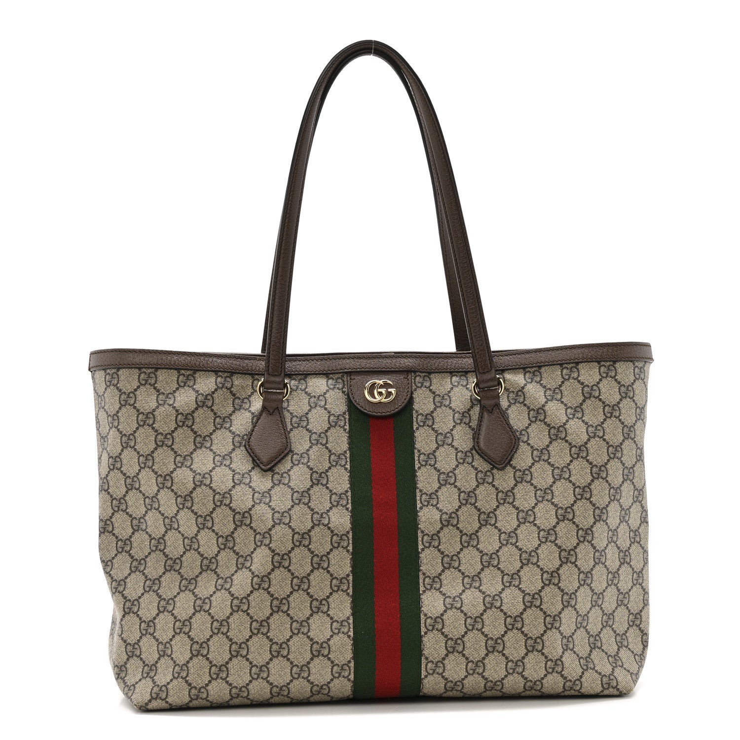Gucci GG Supreme Monogram Textured Calfskin Web Medium Ophidia Shopping Tote Beige Ebony New Acero 1 of 12