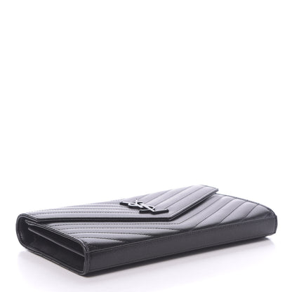 Saint Laurent Grain De Poudre Matelasse Chevron Monogram Chain Wallet Black 4 of 10
