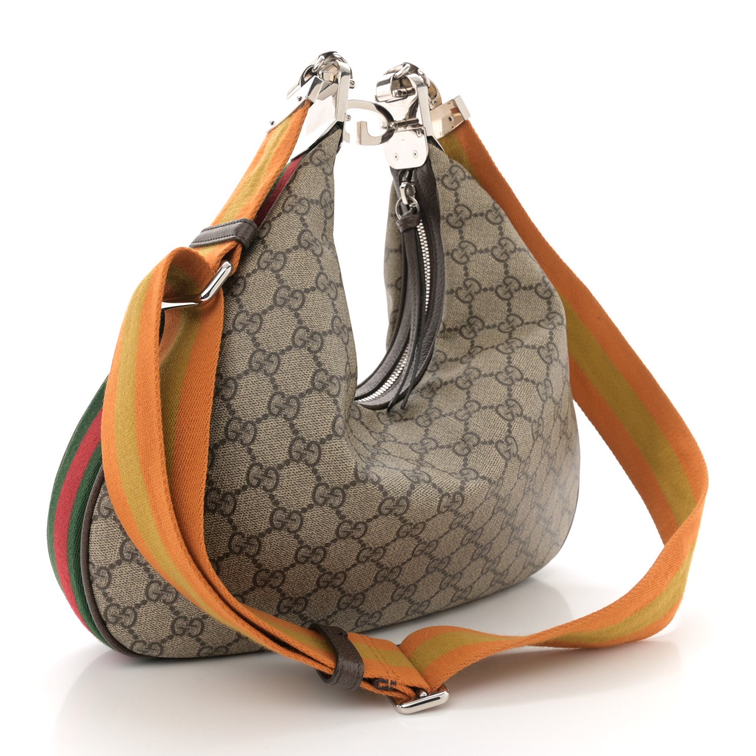 Gucci GG Supreme Monogram Textured Calfskin Web Large Attache Shoulder Bag Beige Ebony New Acero 3 of 11