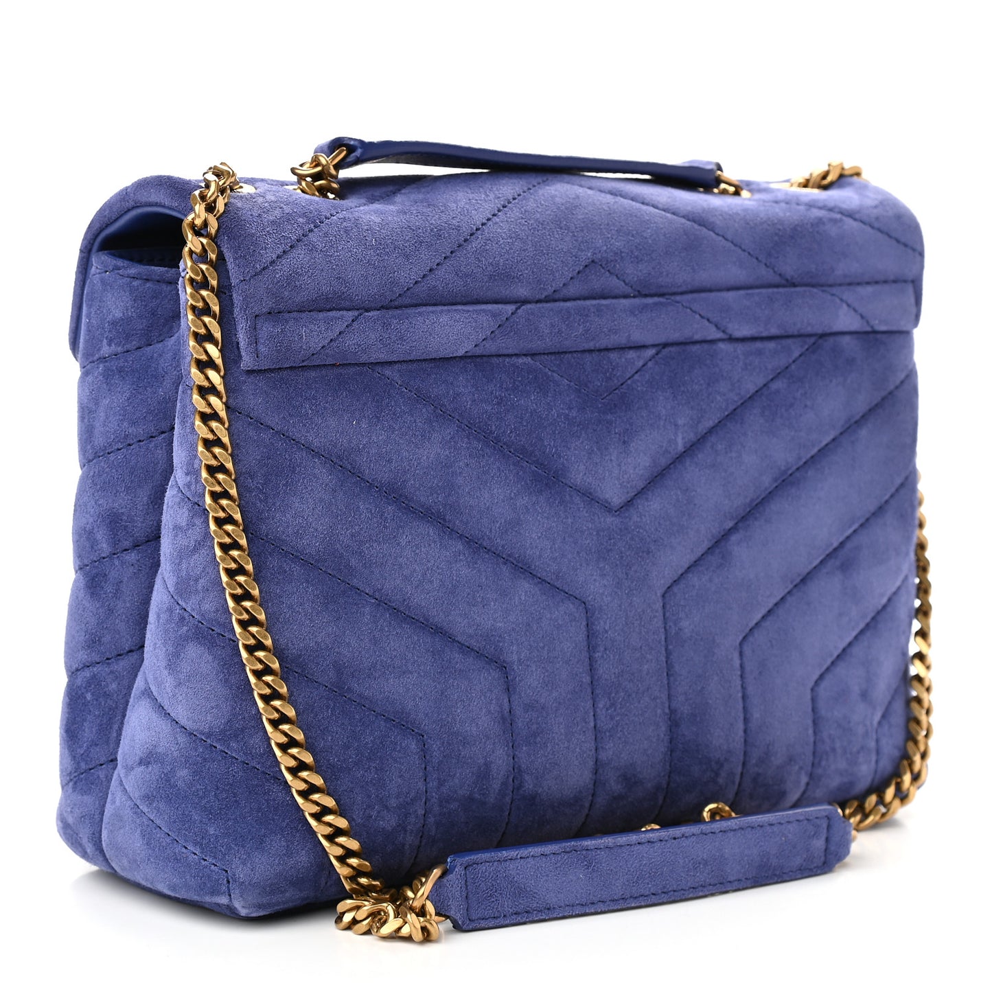 Velvet Y Quilted Monogram Small Loulou Chain Satchel Blue Sapphire