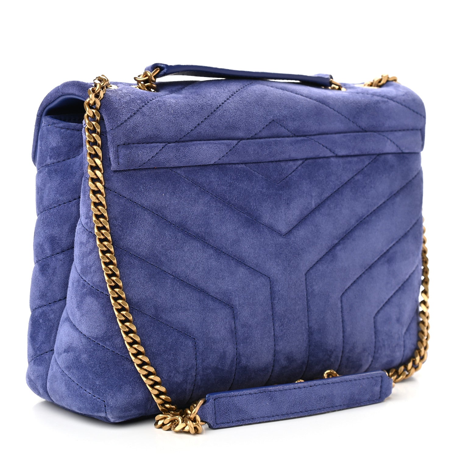 Saint Laurent Velvet Y Quilted Monogram Small Loulou Chain Satchel Blue Sapphire 3 of 9