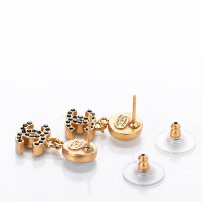 Chanel Crystal Button CC Dangle Earrings Black Gold 4 of 5