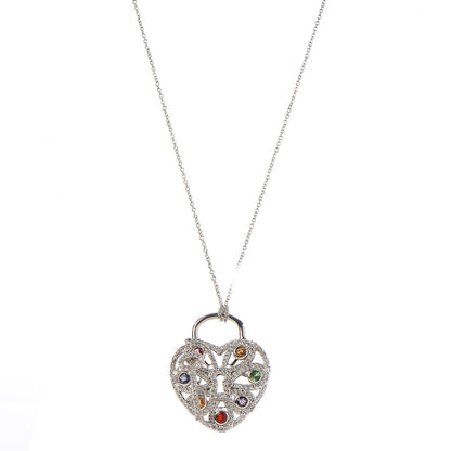 Tiffany 18K White Gold Diamond Multistone Filigree Heart Pendant Necklace 1 of 8