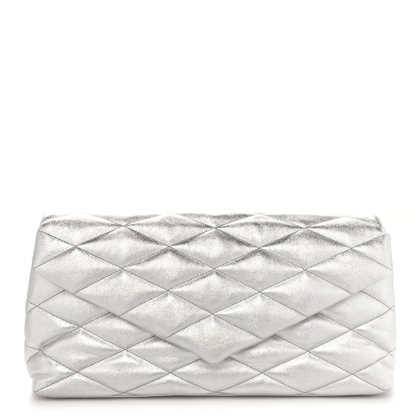Metallic Lambskin Quilted Sade Puffer Envelope Clutch Argento