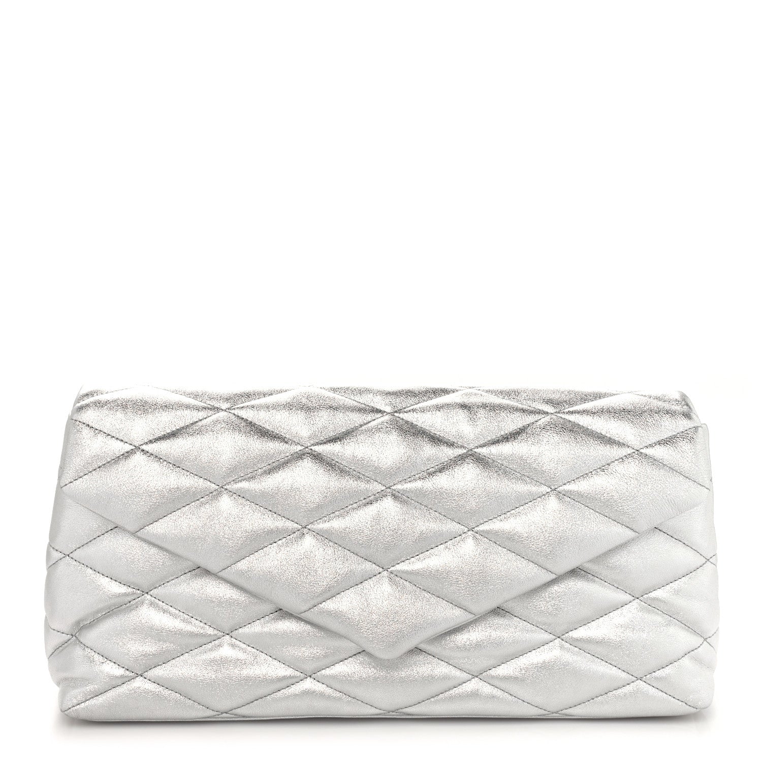 Saint Laurent Metallic Lambskin Quilted Sade Puffer Envelope Clutch Argento 1 of 10