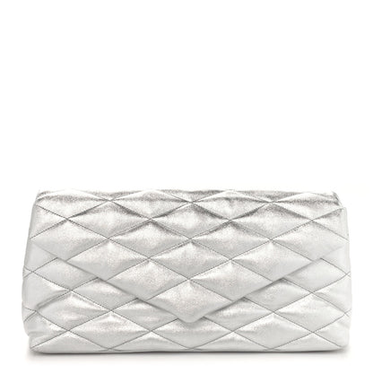 Saint Laurent Metallic Lambskin Quilted Sade Puffer Envelope Clutch Argento 1 of 10