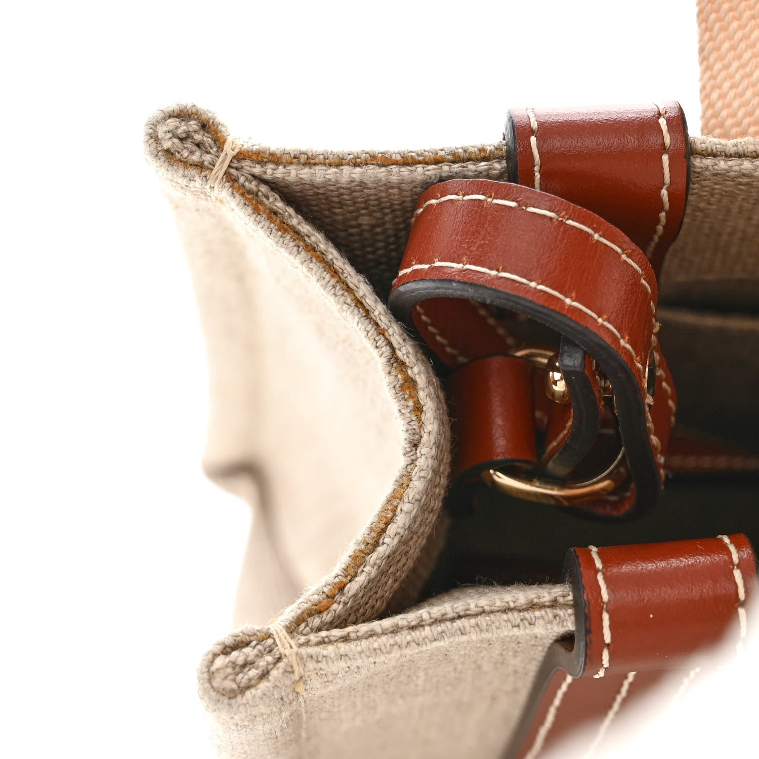 Chloe Linen Calfskin Small Woody Ribbon Tote With Strap White Brown 12 of 14