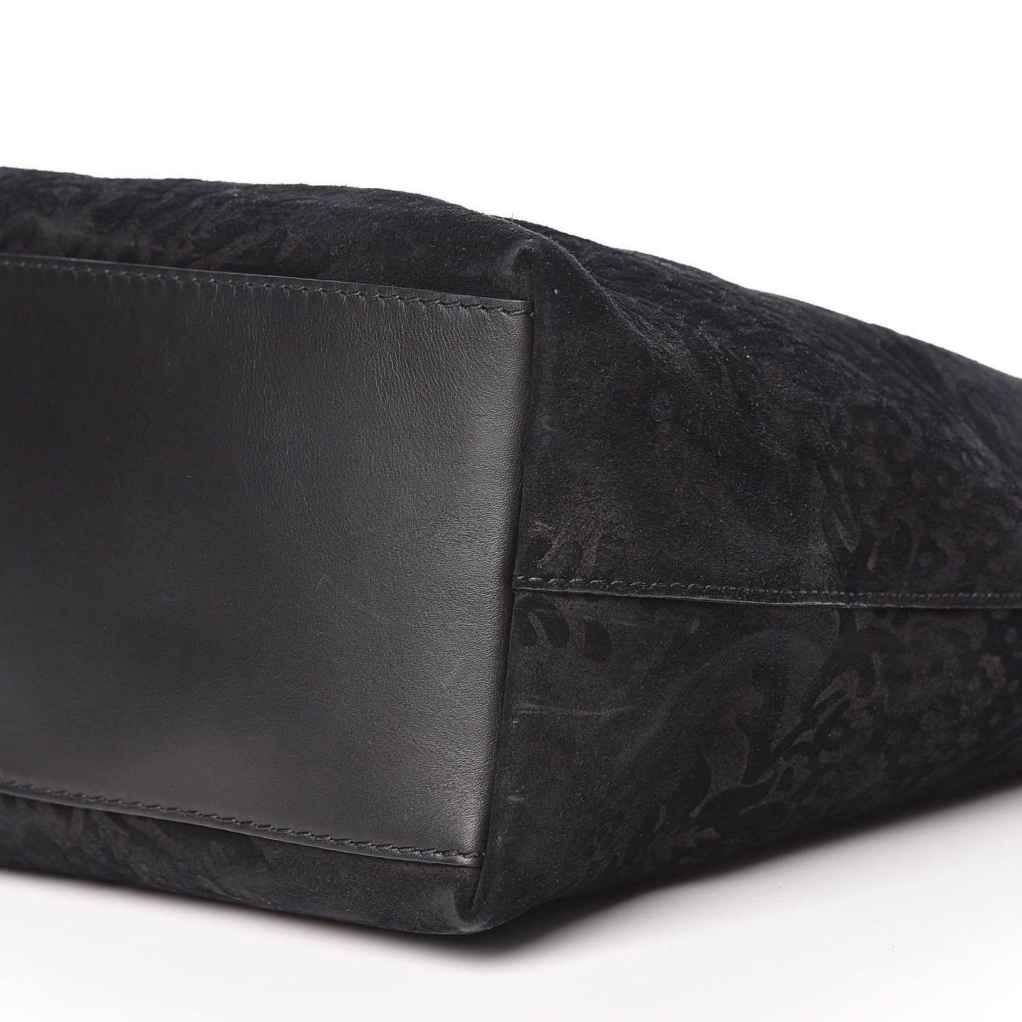 Nubuck Brocade Medium Soft Stirrup Tote Black