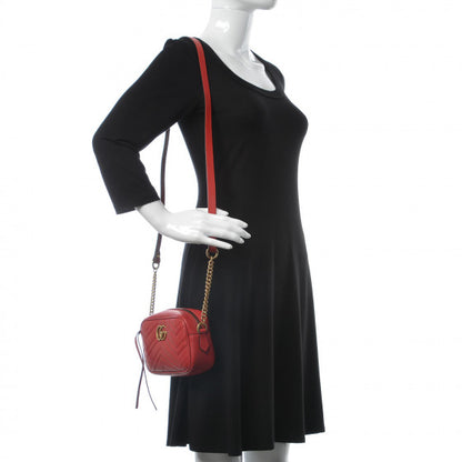 Gucci Calfskin Matelasse Mini GG Marmont Chain Shoulder Bag Hibiscus Red 2 of 9