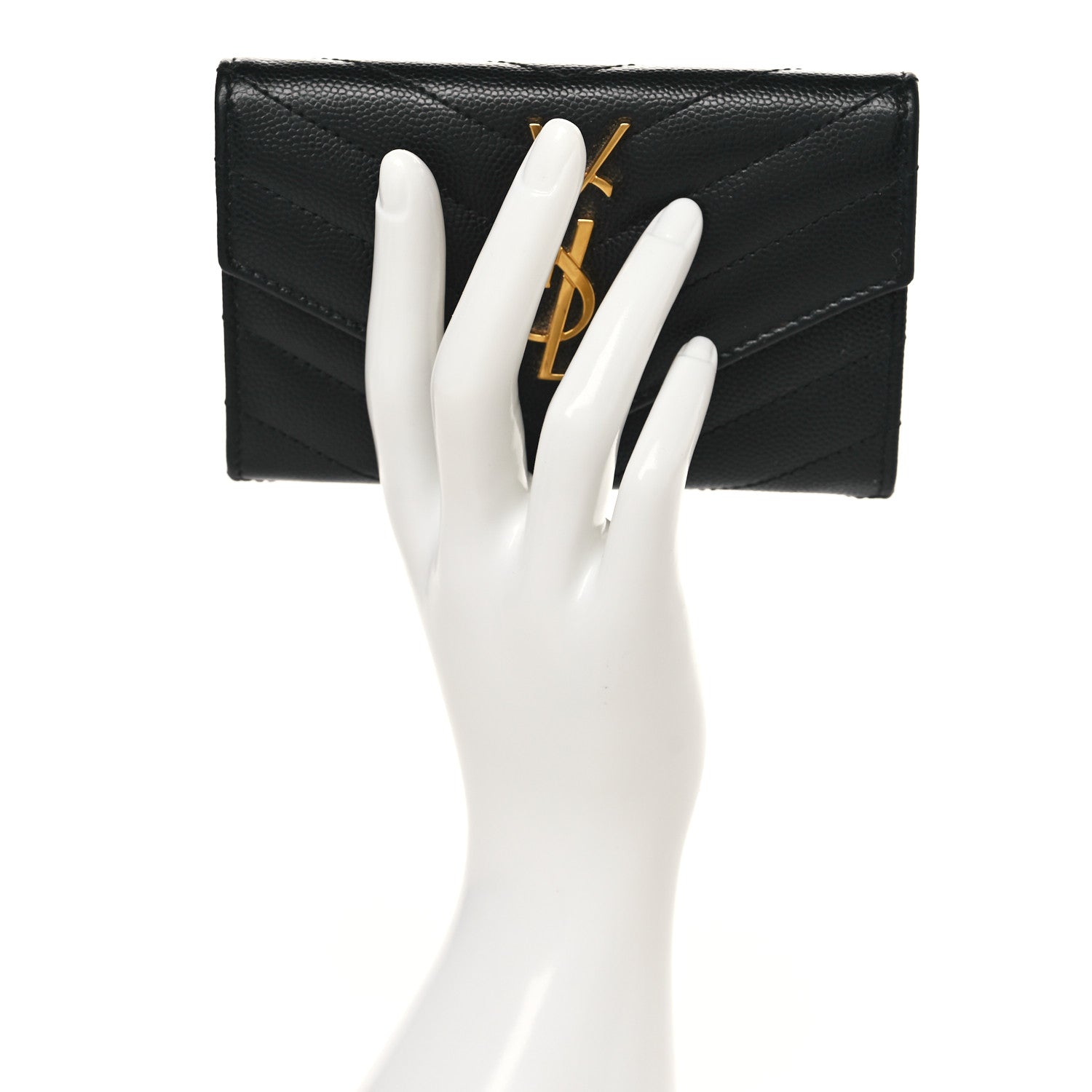 Saint Laurent Grain De Poudre Matelasse Chevron Small Monogram Envelope Wallet Black 2 of 6
