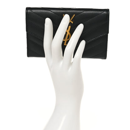 Saint Laurent Grain De Poudre Matelasse Chevron Small Monogram Envelope Wallet Black 2 of 6