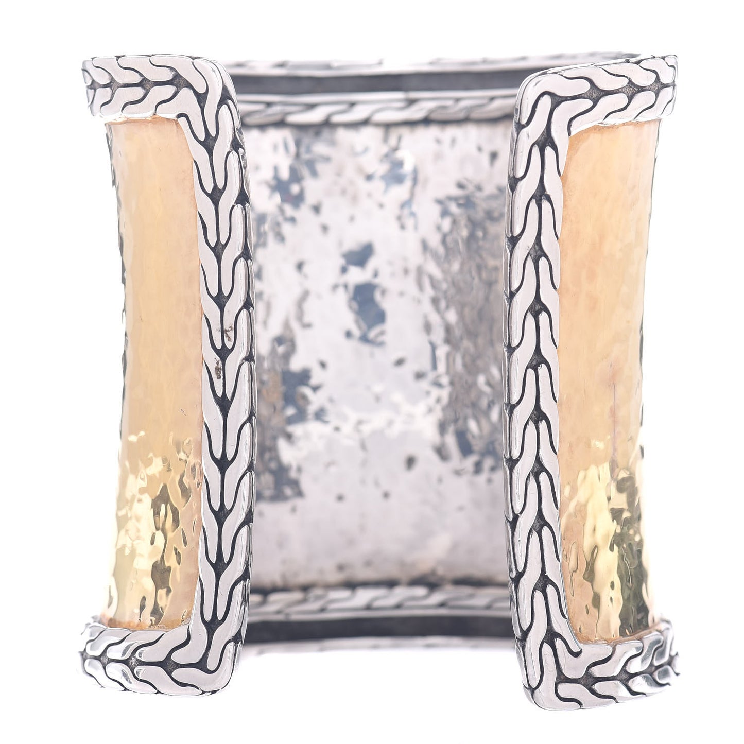 Sterling Silver 22K Yellow Gold Wide Classic Chain Palu Cuff Bracelet