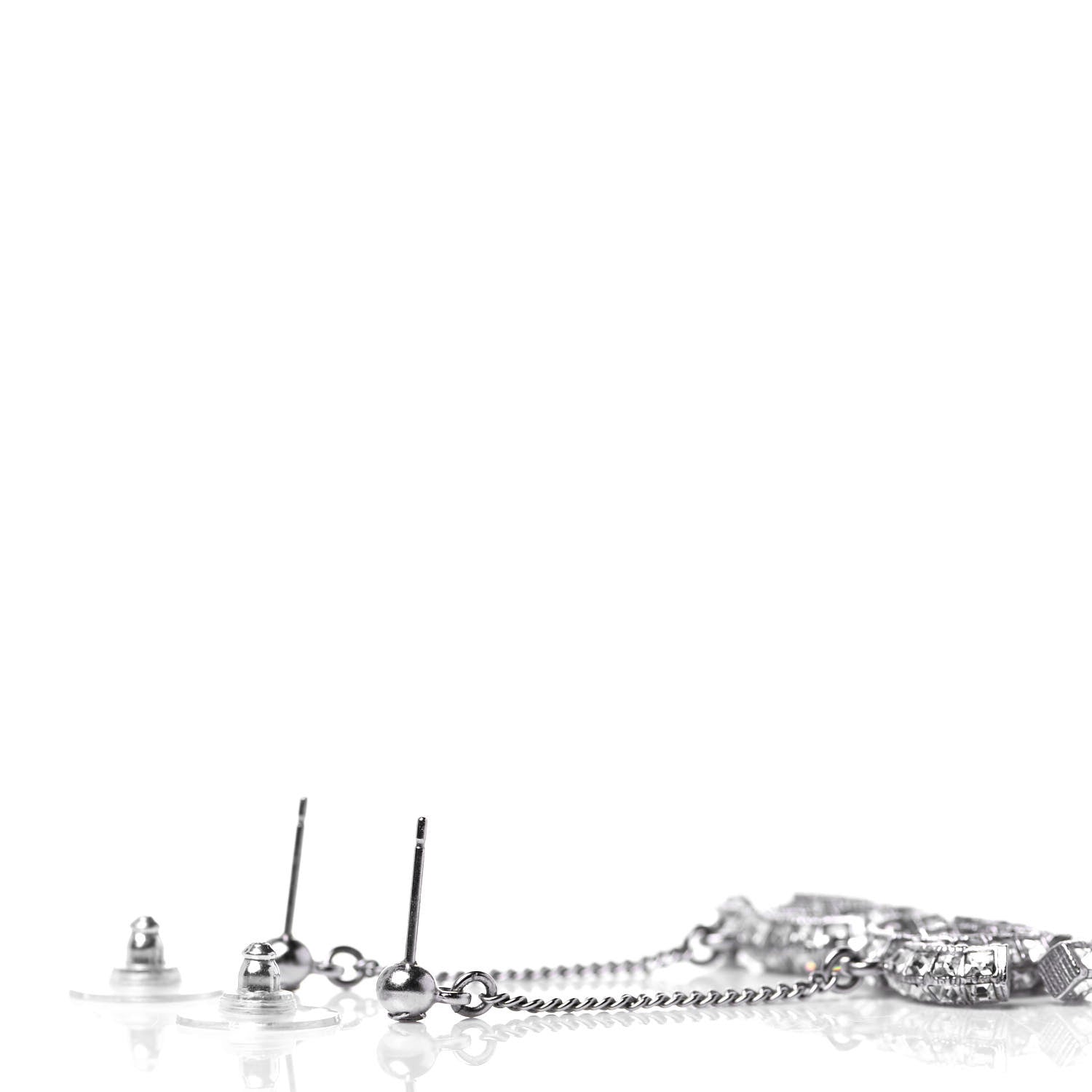 Chanel Baguette Crystal CC Drop Earrings Silver 3 of 3